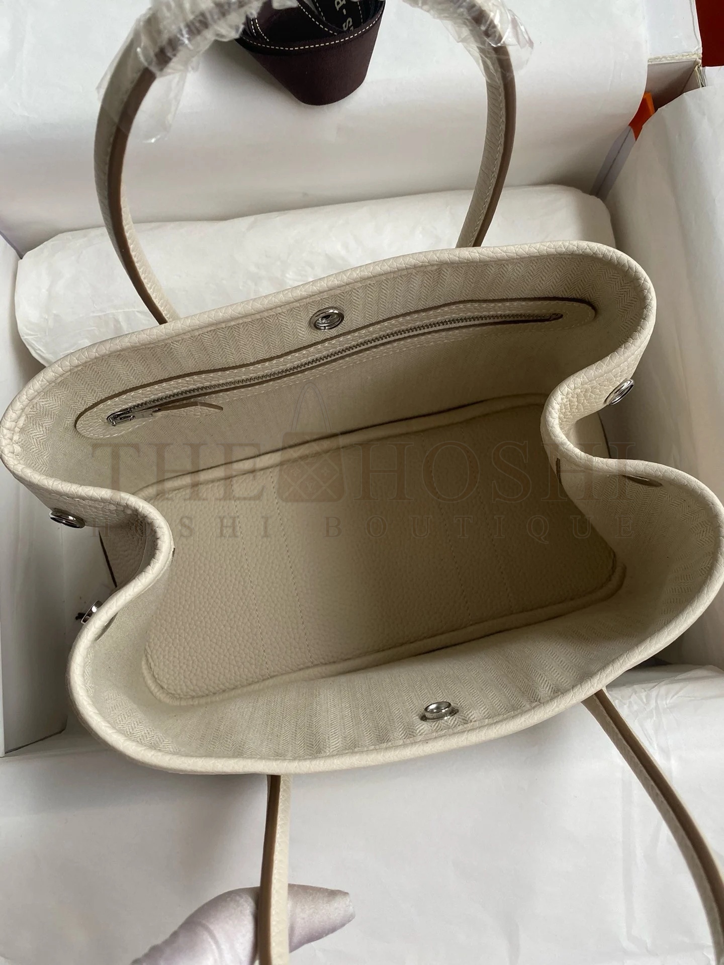 H**me5 Garden Party 30 Handmade Bag in Craie Clemence Leather Master Quality