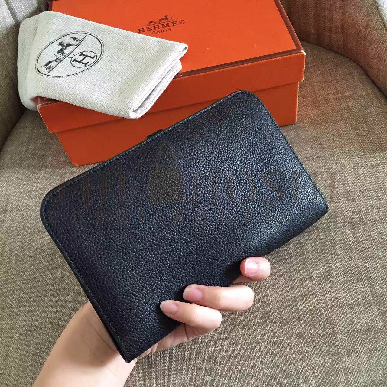 H**me5 Dogon Duo Wallet in Black Clemence Leather Master Quality