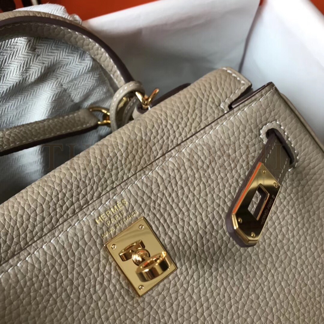 H**me5 Mini Kelly 20cm Bag In Grey Clemence Leather Master Quality