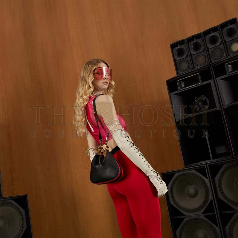 Gvc*1 Women Attache Small Shoulder Bag Black Leather Orange Black Web Master Quality