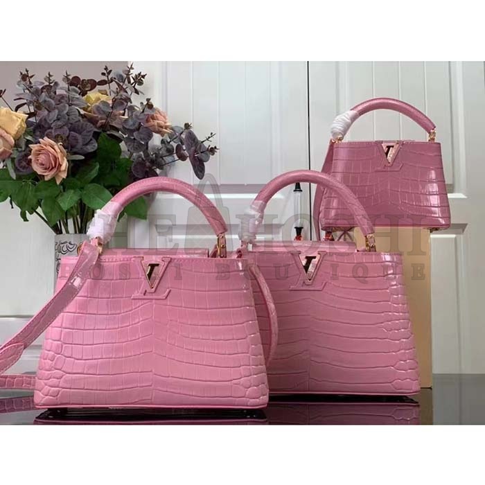 L0vis Vvtt0n LV Women Capucines MM Handbag Pink Crocodilien Brillant Savoir Faire Master Quality