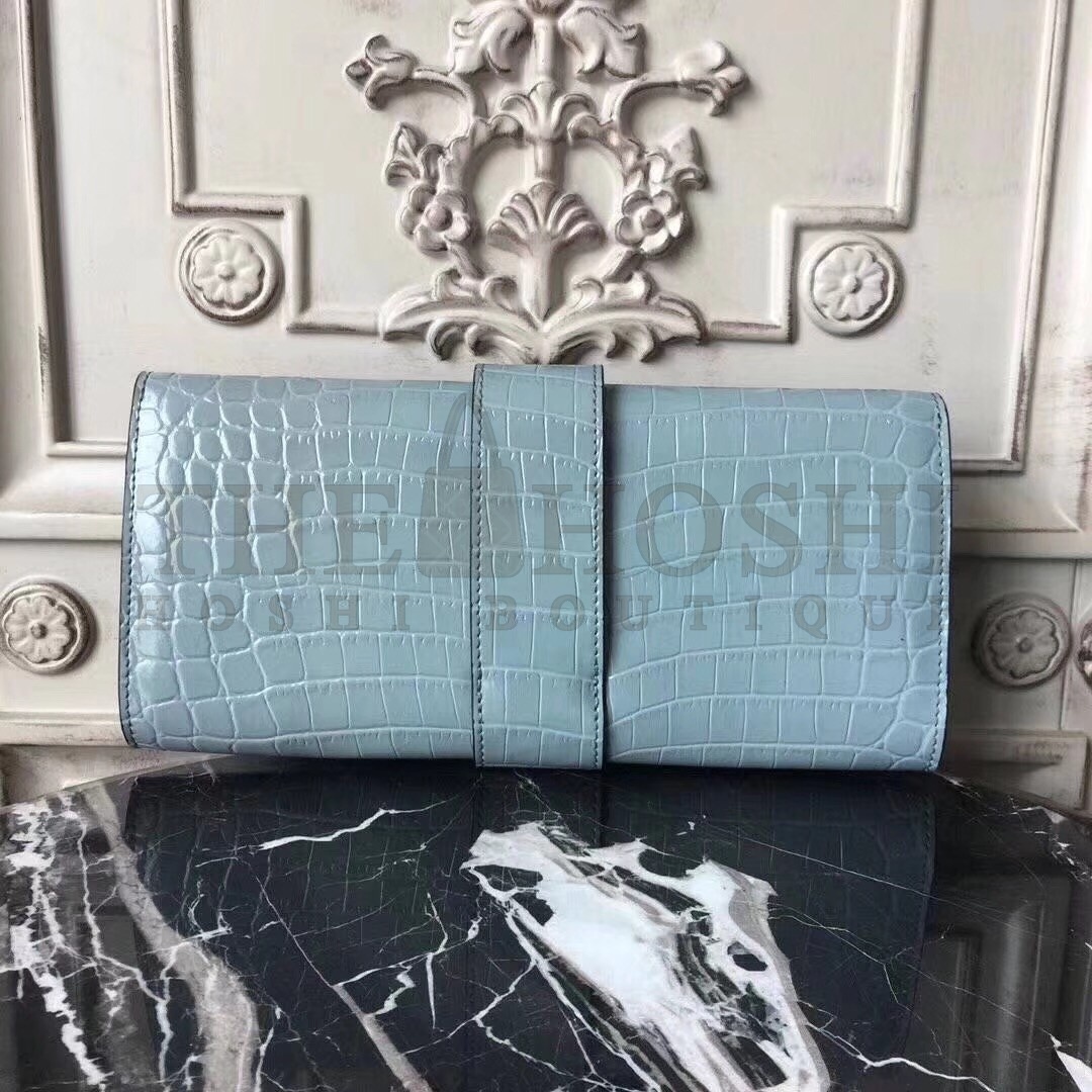 H**me5 Medor Clutch Bag In Ciel Crocodile Leather Master Quality