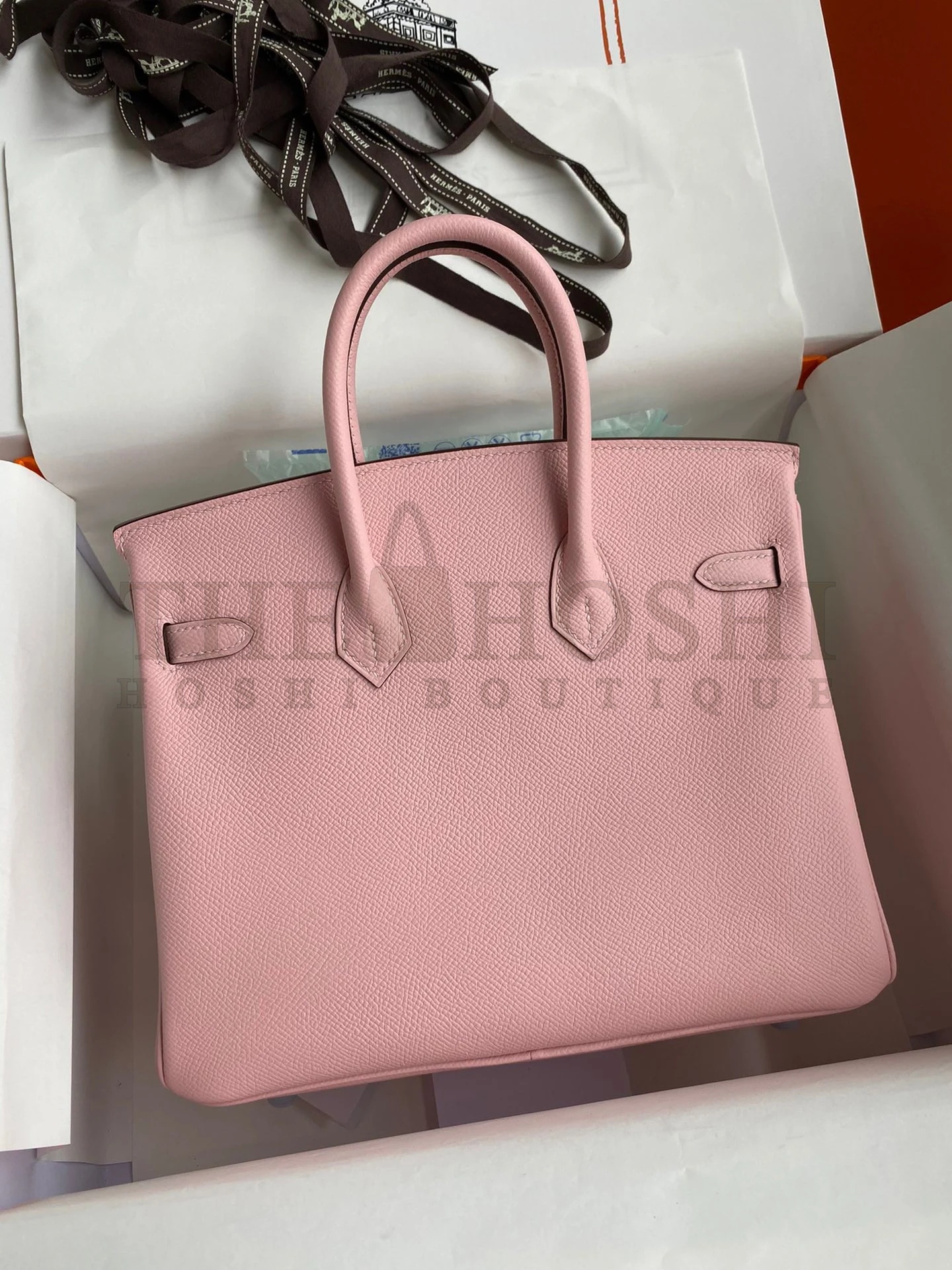 H**me5 Birkin 25 Retourne Handmade Bag In Rose Sakura Epsom Calfskin Master Quality
