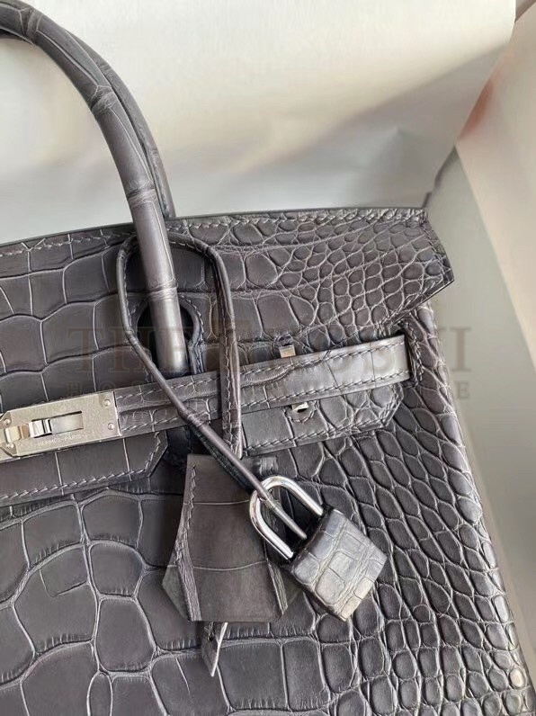 H**me5 Dark Grey Birkin 25cm Matte Alligator Crocodile Skin Bag Master Quality