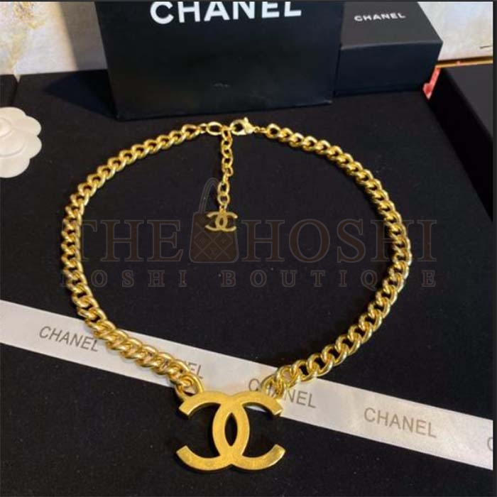 Ch**el Women CC Choker Necklace Dark Gold Gold Tone Metal Master Quality