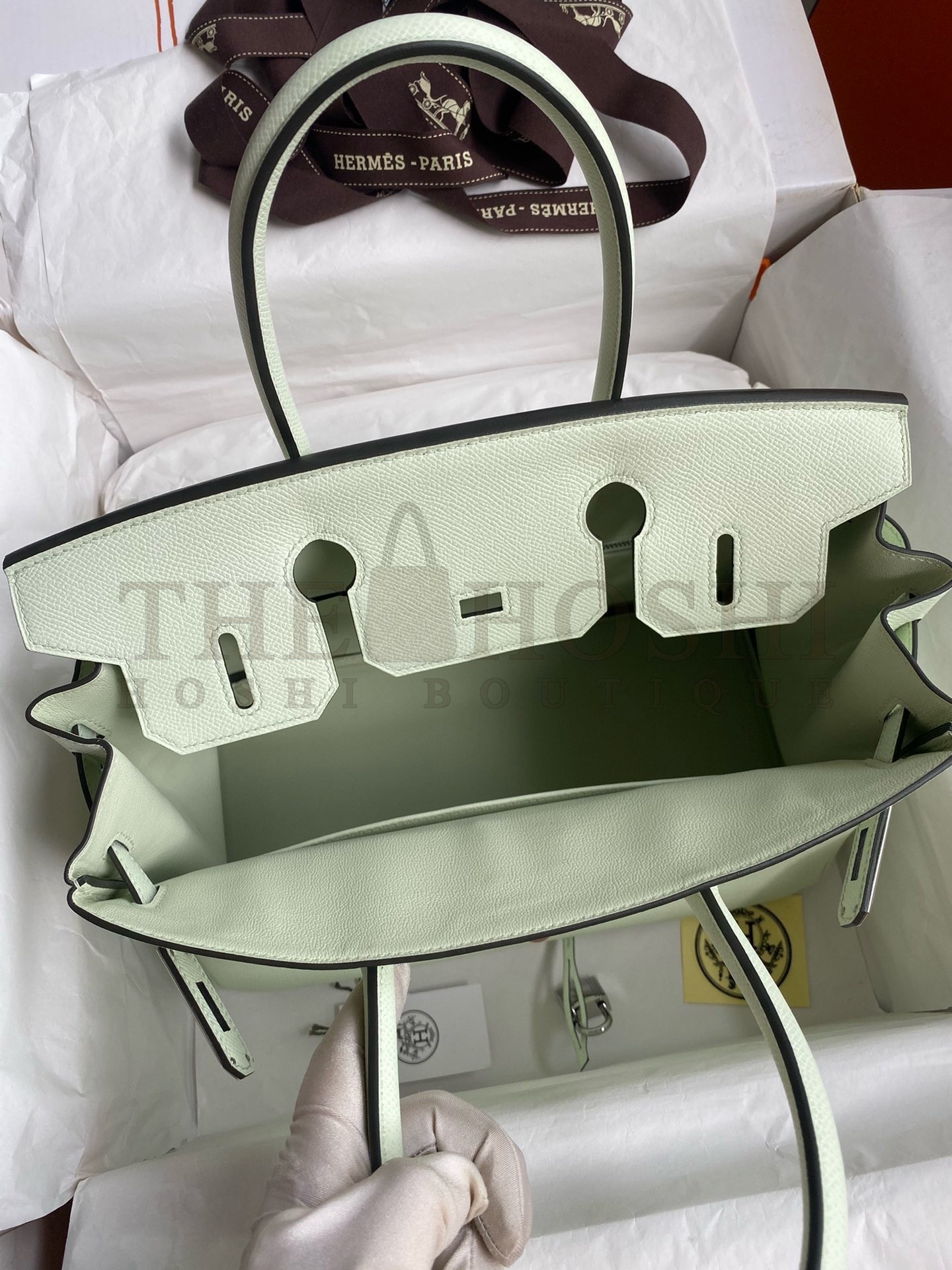 H**me5 Birkin 30 Retourne Handmade Bag In Vert Fizz Epsom Calfskin Master Quality