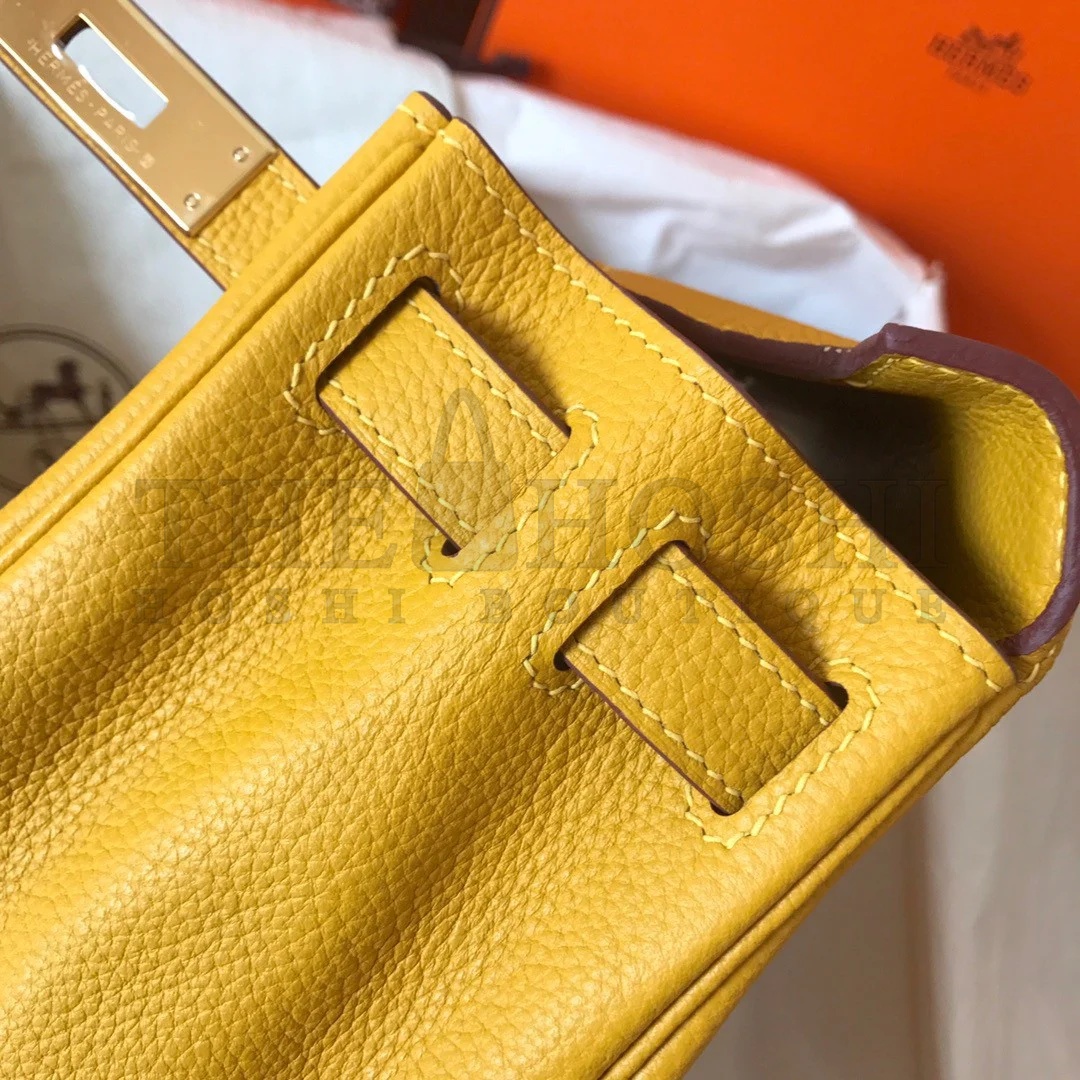 H**me5 Kelly Retourne 28 Handmade Bag In Jaune Ambre Clemence Leather Master Quality