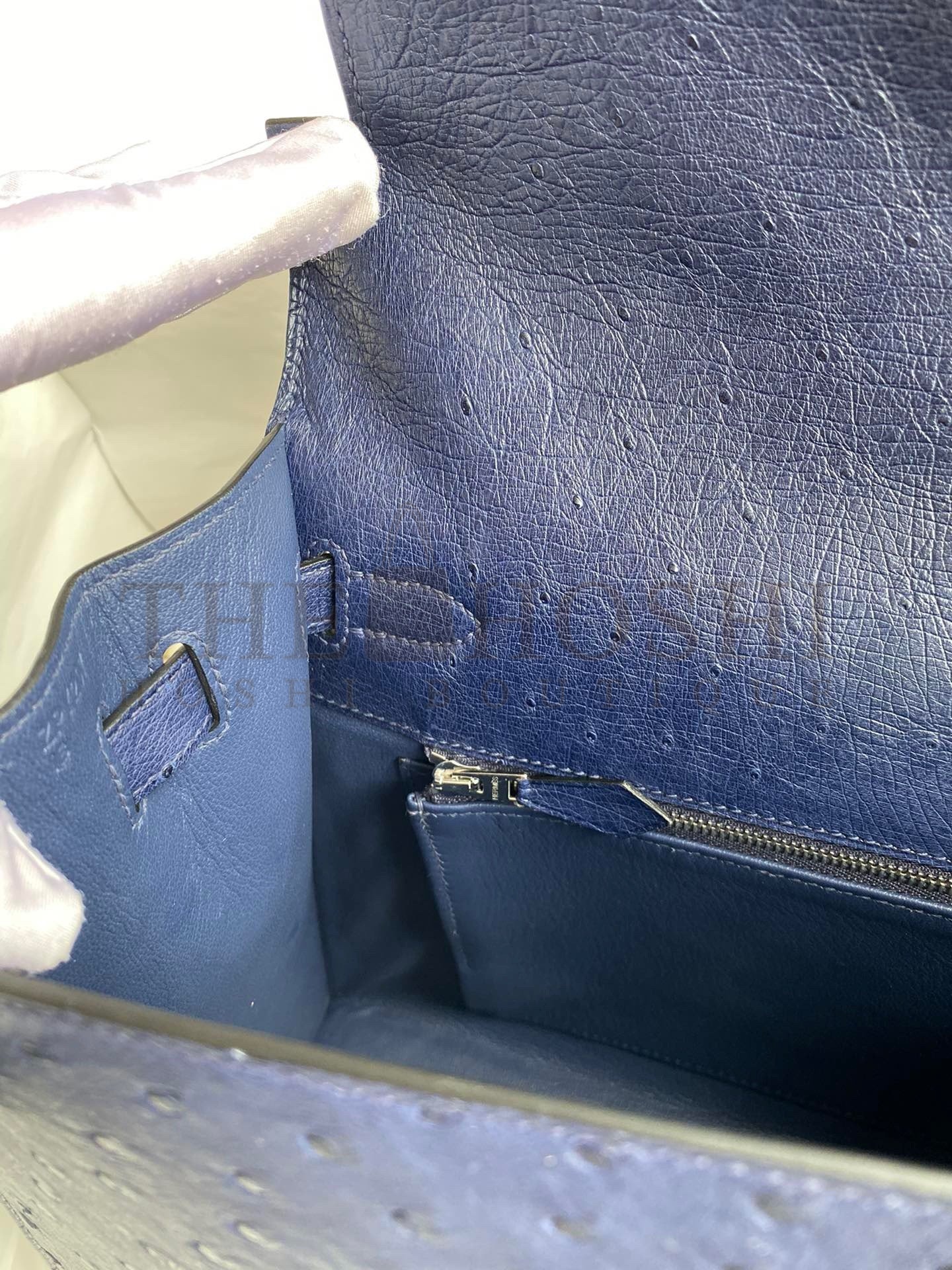 H**me5 Kelly Sellier 32 Handmade Bag In Blue Iris Ostrich Leather Master Quality