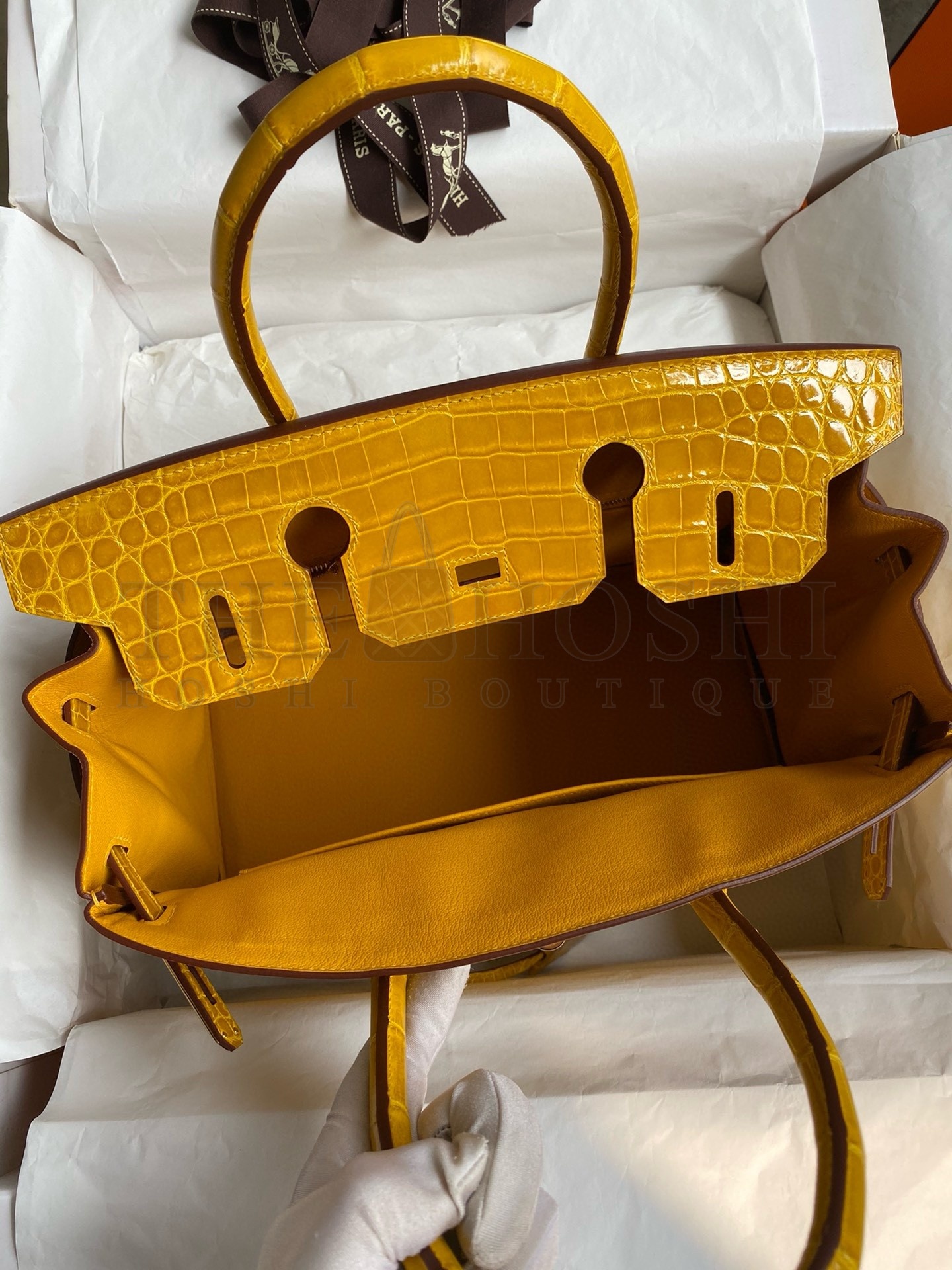 H**me5 Touch Birkin 30 Bag In Yellow Clemence and Shiny Niloticus Crocodile Skin Master Quality