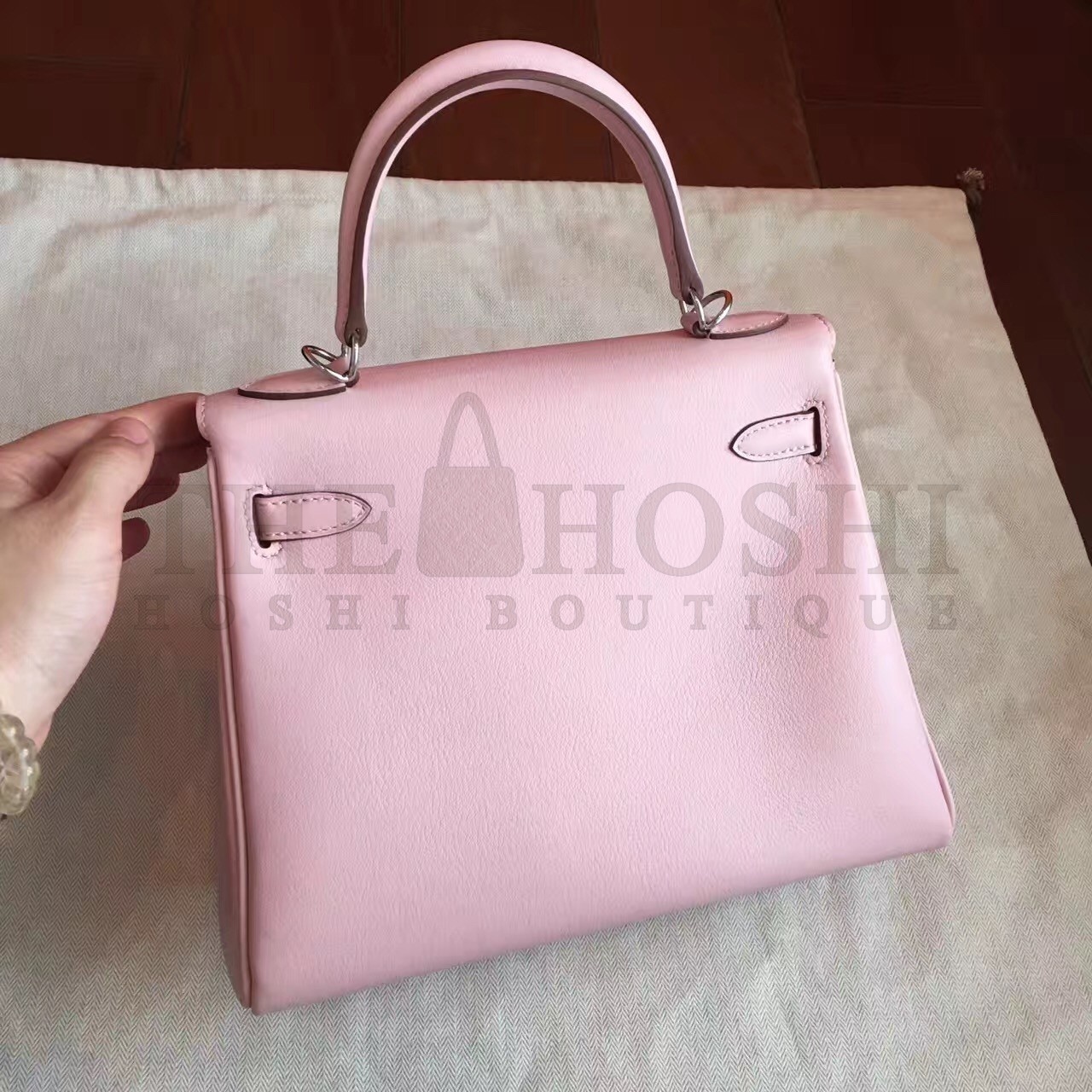 H**me5 Swift Kelly 25cm Retourne Handmade Rose Dragee Bag Master Quality