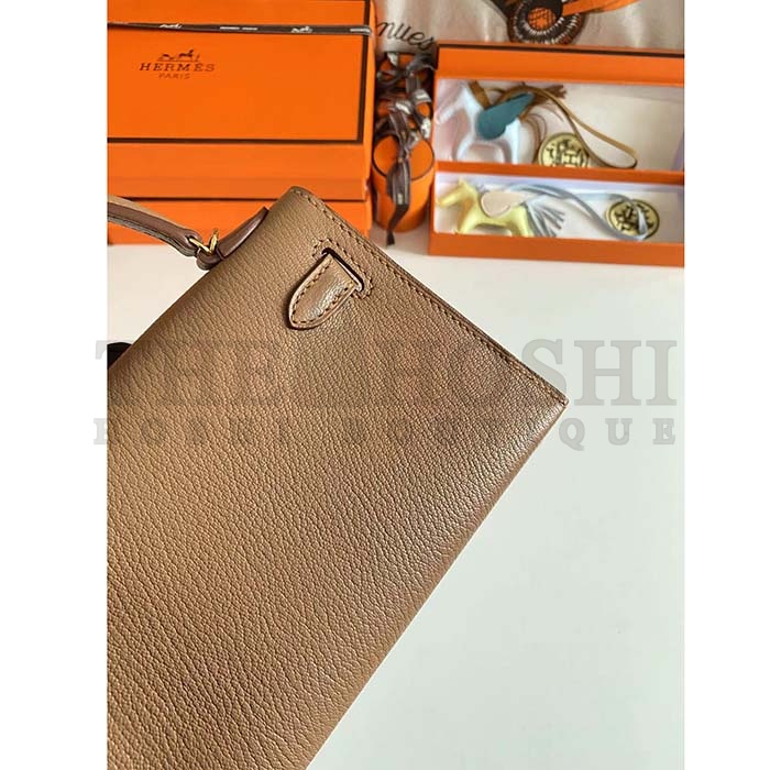 H**me5 Women Mini Kelly 20 Bag in Togo Leather with Gold Hardware-Brown Master Quality
