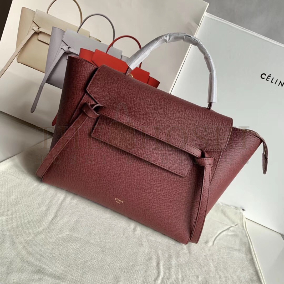 Ce1i*e Belt Mini Bag In Bordeaux Grained Calfskin Master Quality