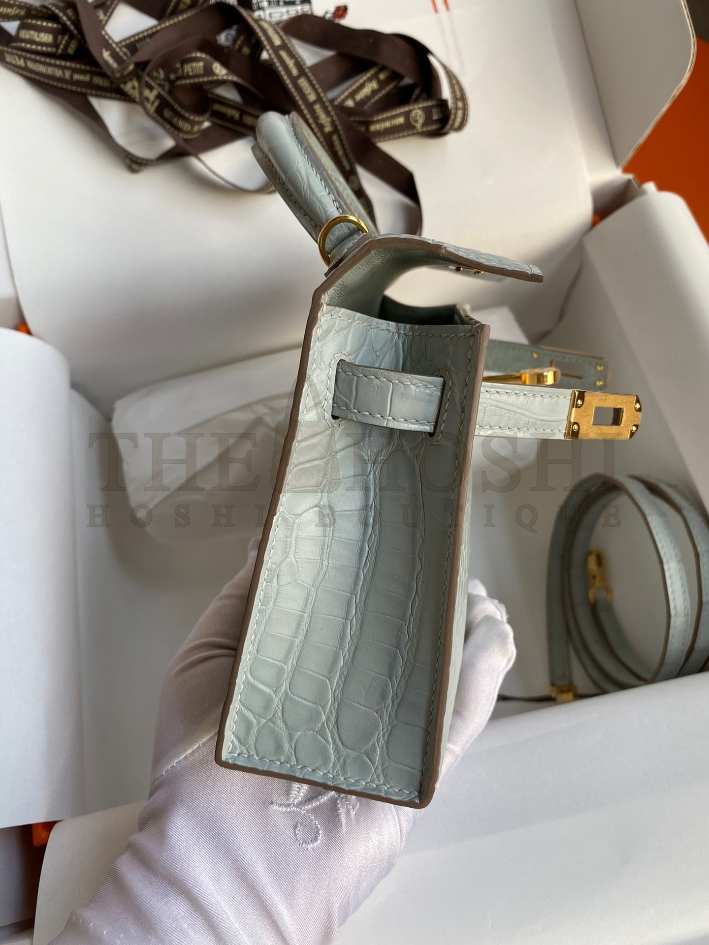 H**me5 Kelly Mini II Sellier Handmade Bag In Blue Glacier Matte Alligator Leather Master Quality