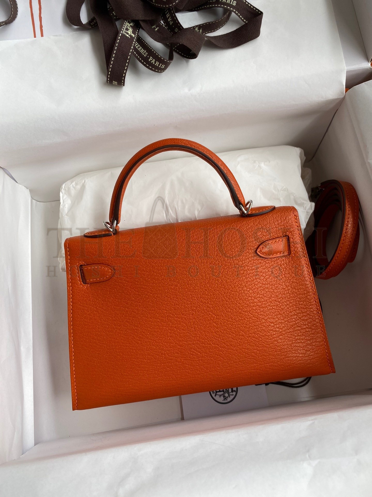 H**me5 Kelly Mini II Sellier Handmade Bag In Orange Chevre Mysore Leather Master Quality