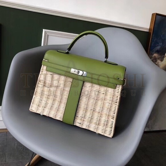 H**me5 Green Picnic Kelly 35cm Wicker Bag Master Quality