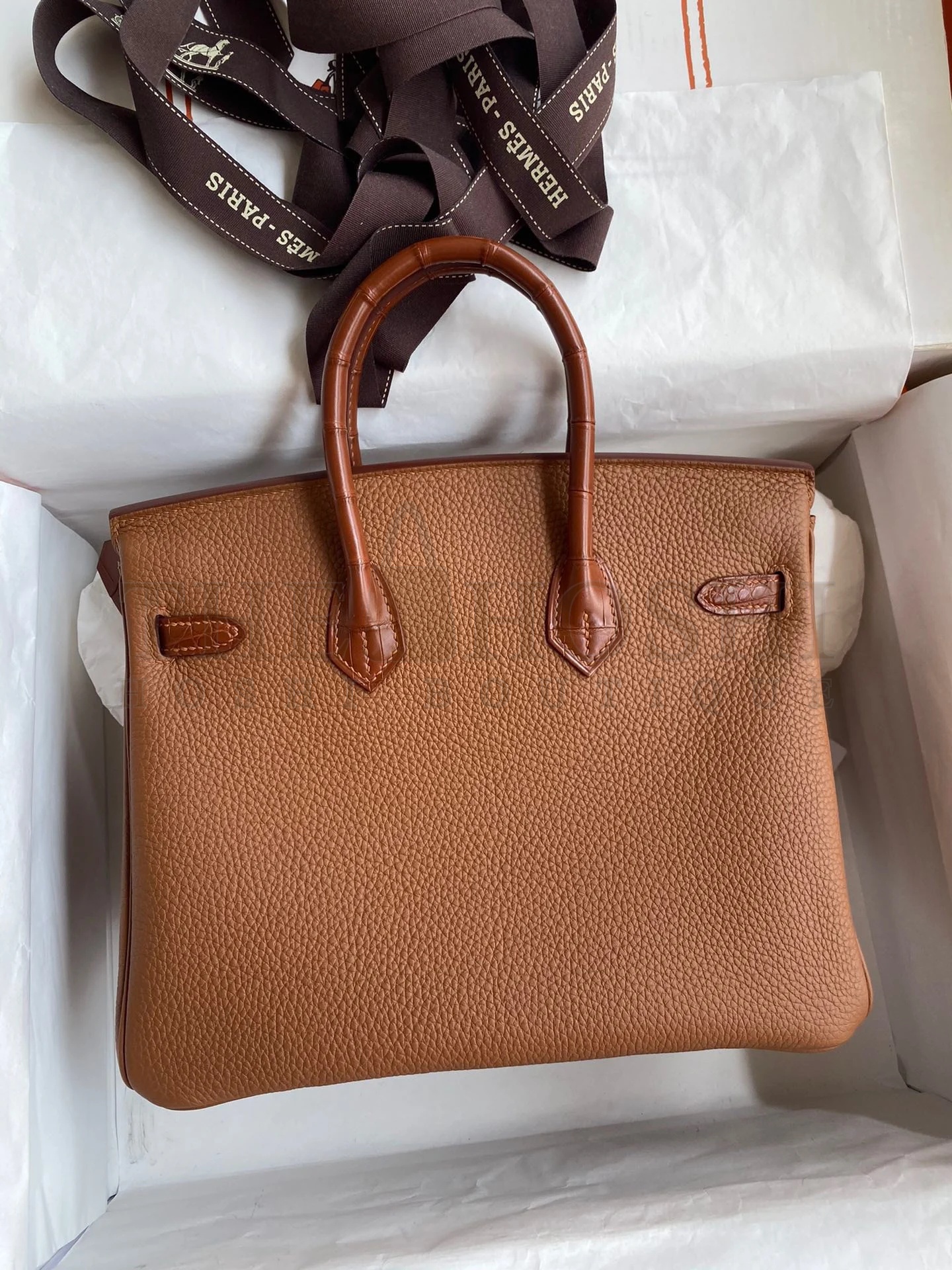 H**me5 Touch Birkin 25 Bag in Gold Togo and Matte Alligator Leather Master Quality
