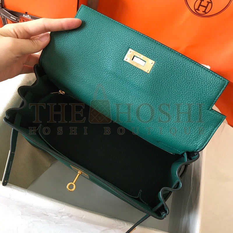 H**me5 Kelly Retourne 28 Handmade Bag In Malachite Clemence Leather Master Quality
