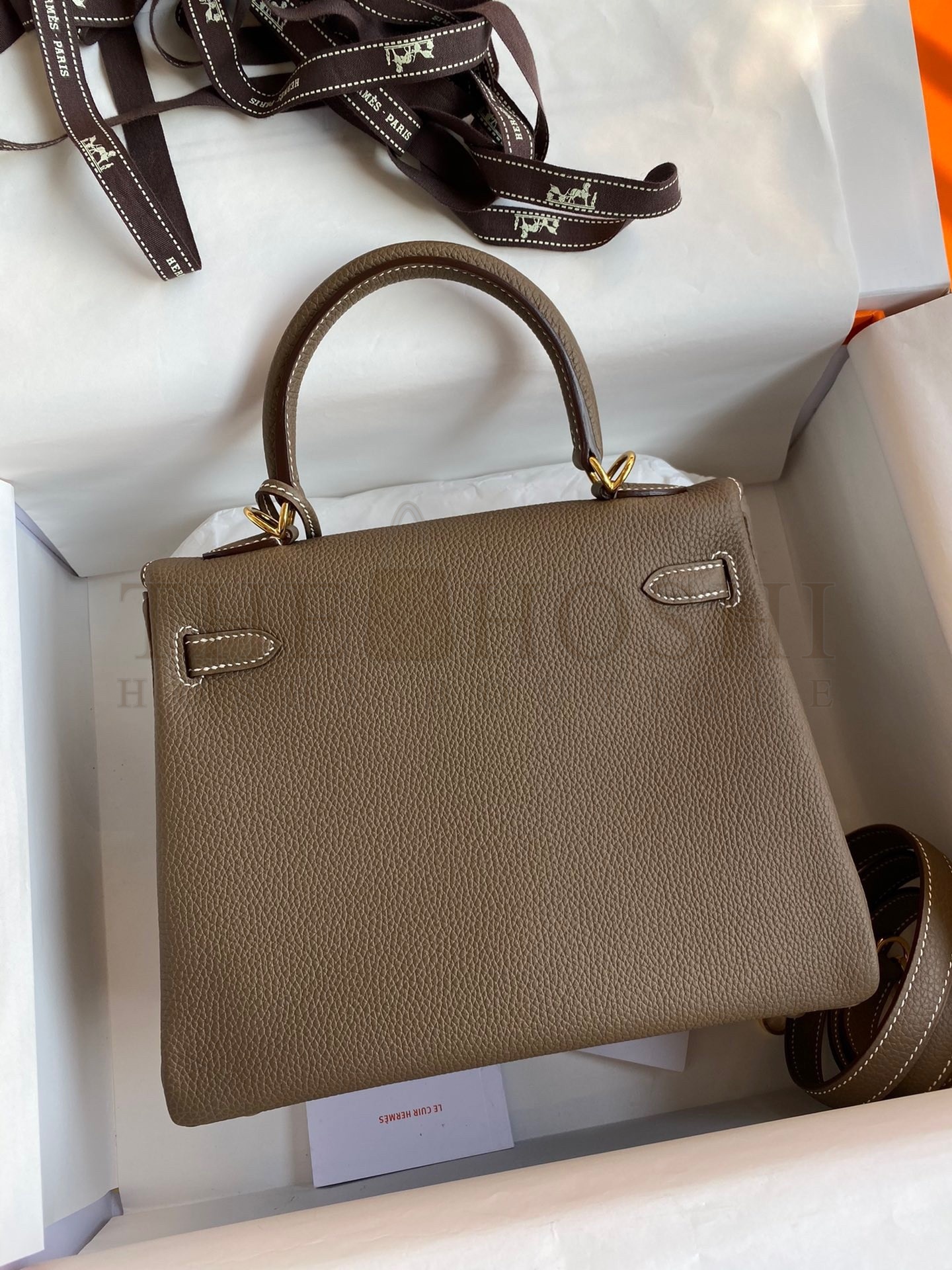 H**me5 Kelly Retourne 25 Handmade Bag In Taupe Clemence Leather Master Quality