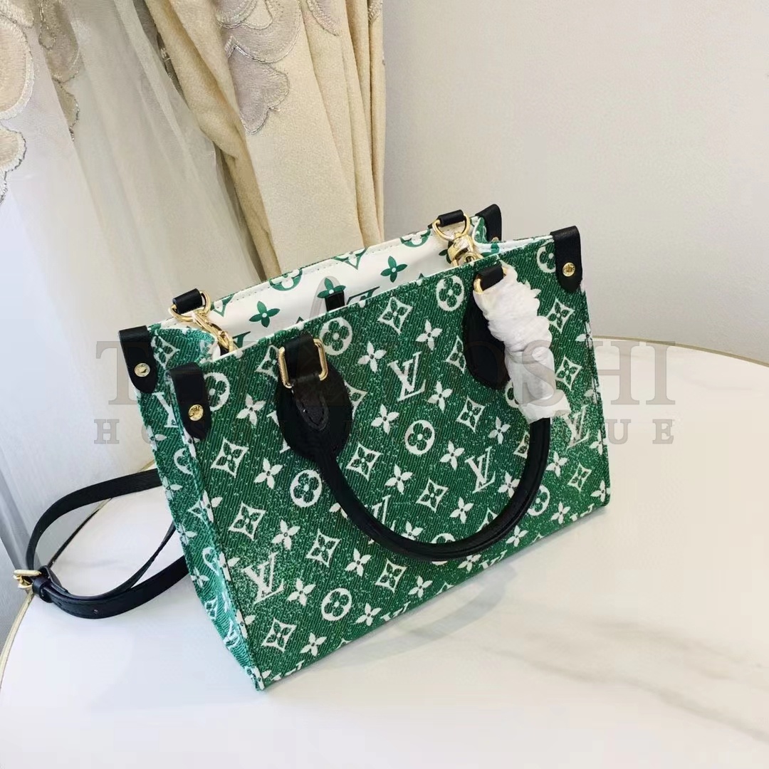 L0vis Vvtt0n LV Women OnTheGo PM Tote Bag Green Monogram Jacquard Velvet Master Quality