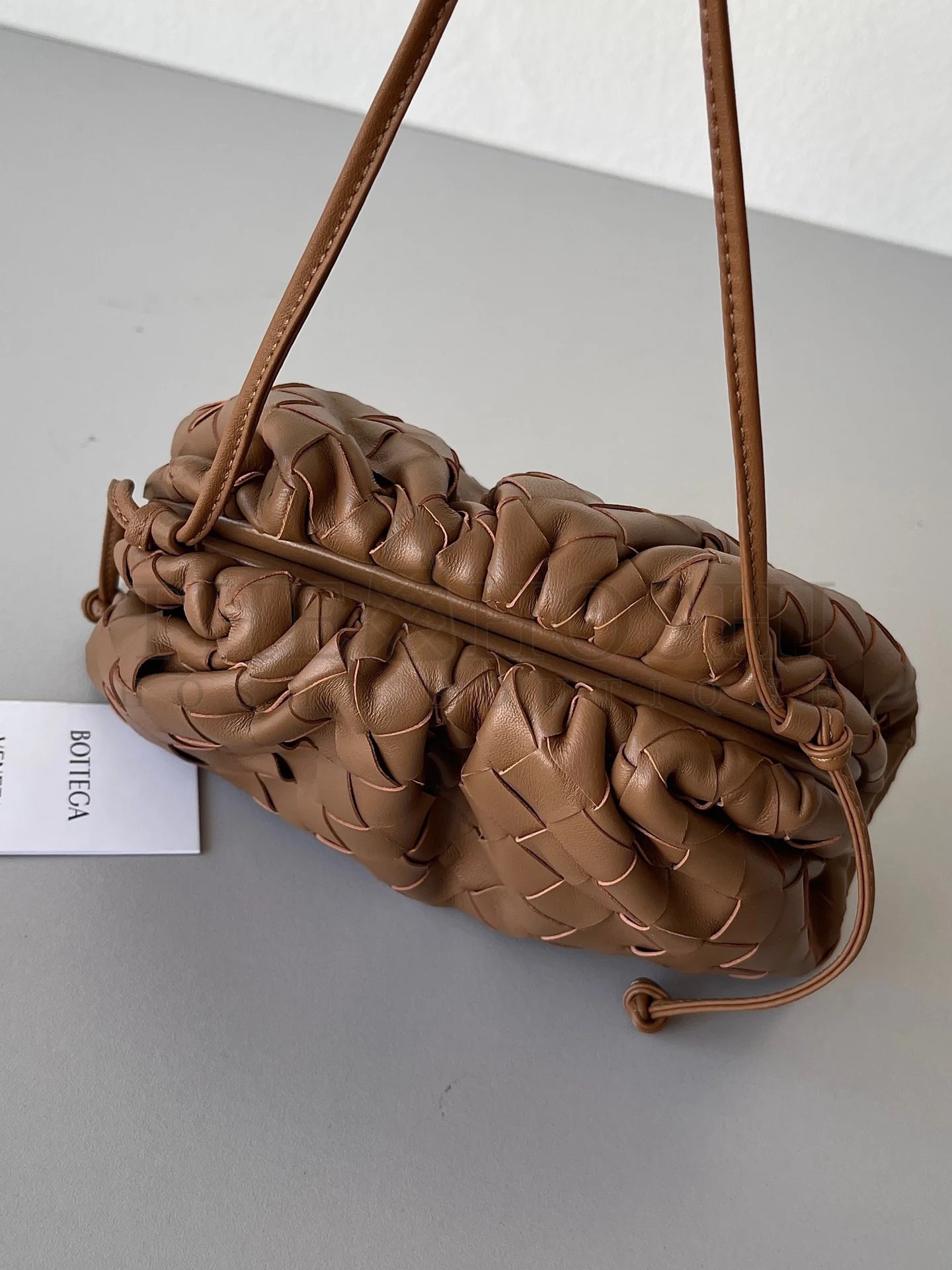 B0tt*ga Ven*ta Mini Pouch with Strap in Caramel Intrecciato Lambskin Master Quality
