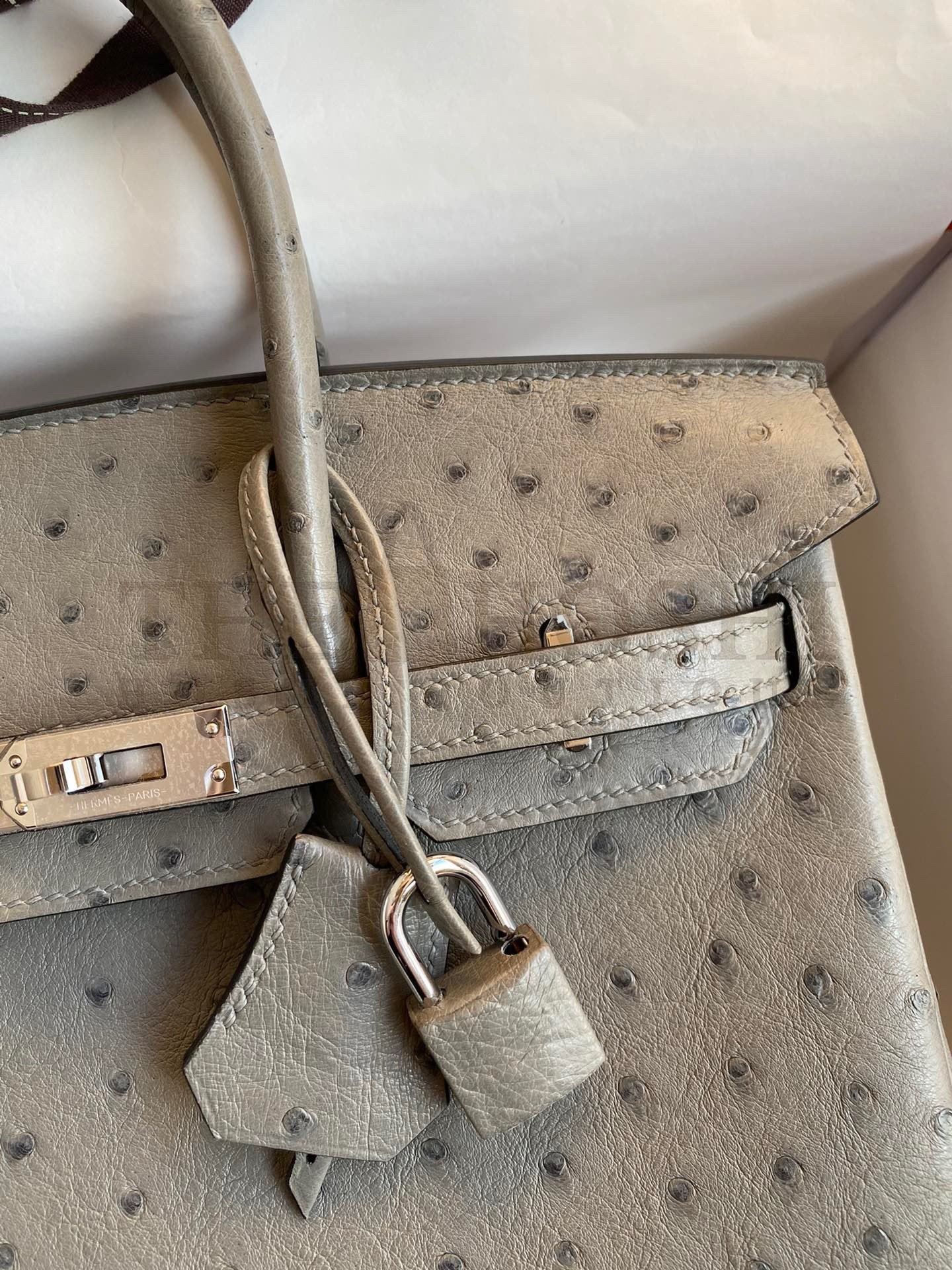 H**me5 Birkin 25 Retourne Handmade Bag In Gris Tourterelle Ostrich Leather Master Quality