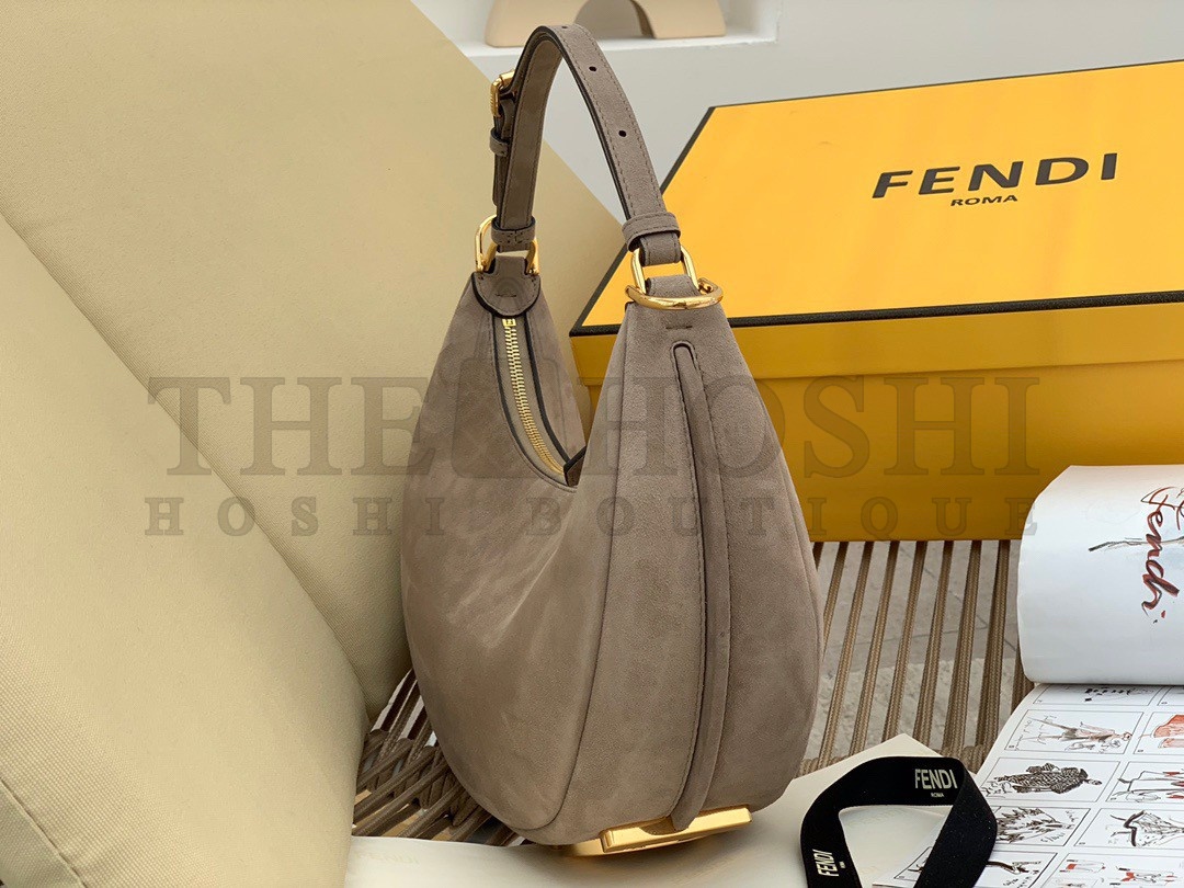 F**di F**digraphy Small Hobo Bag In Beige Suede Leather Master Quality