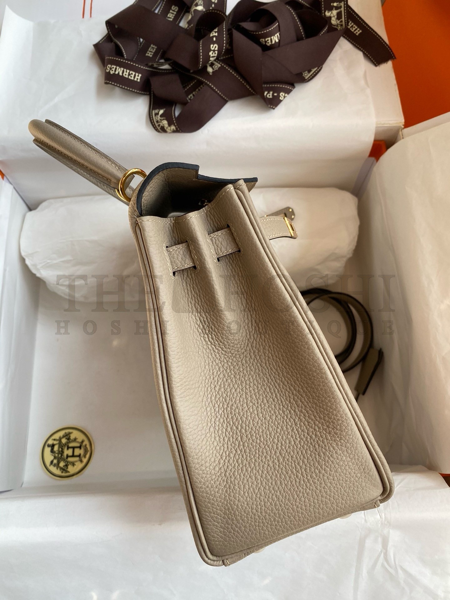 H**me5 Kelly Retourne 25 Handmade Bag In Gris Tourterelle Clemence Leather Master Quality