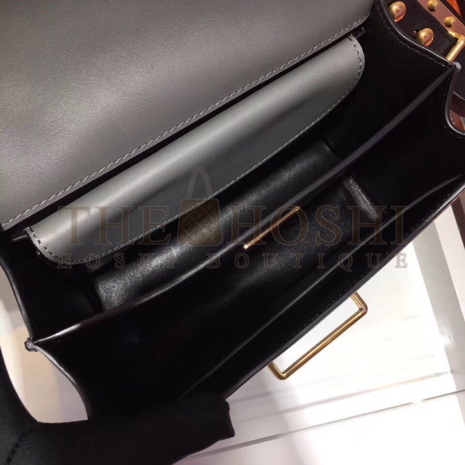 Pra*a Cahier Shoulder Bag In Grey/Black Leather Master Quality