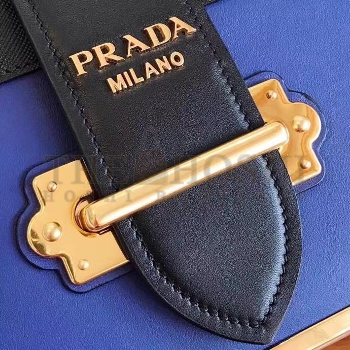 Pra*a Cahier Shoulder Bag In Blue/Black Leather Master Quality
