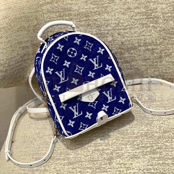 L0vis Vvtt0n LV Unisex Palm Springs Mini Backpack Blue Monogram Velvet Jacquard Master Quality