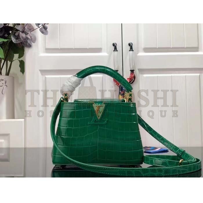 L0vis Vvtt0n LV Women Capucines Mini Handbag Green Crocodilien Brillant Savoir Faire Master Quality