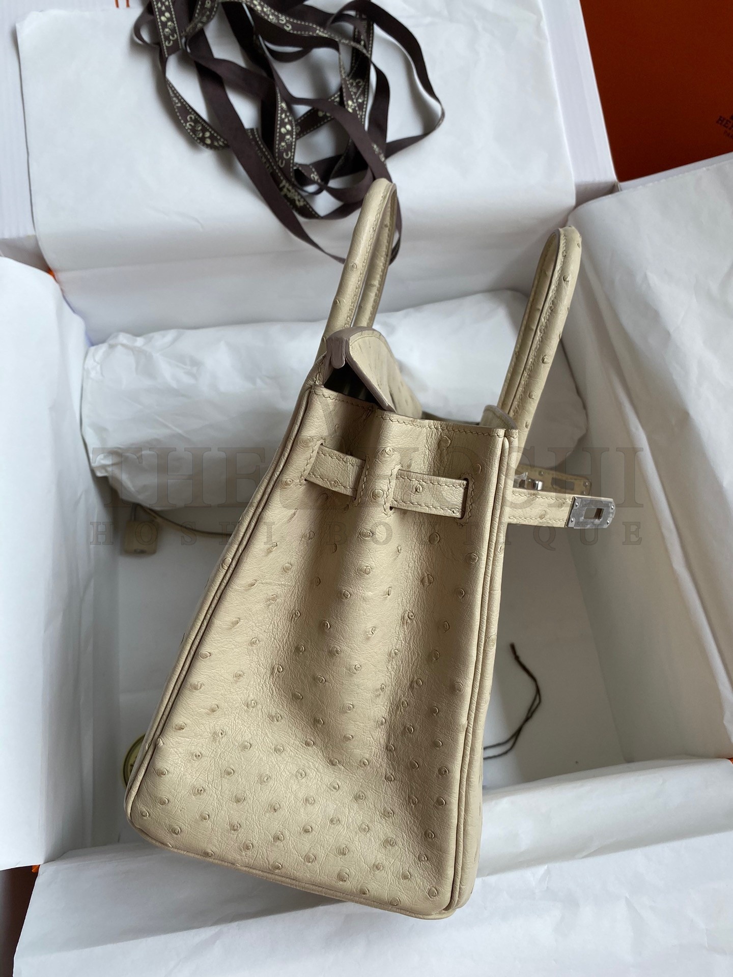 H**me5 Birkin 25 Retourne Handmade Bag In Parchemin Ostrich Leather Master Quality