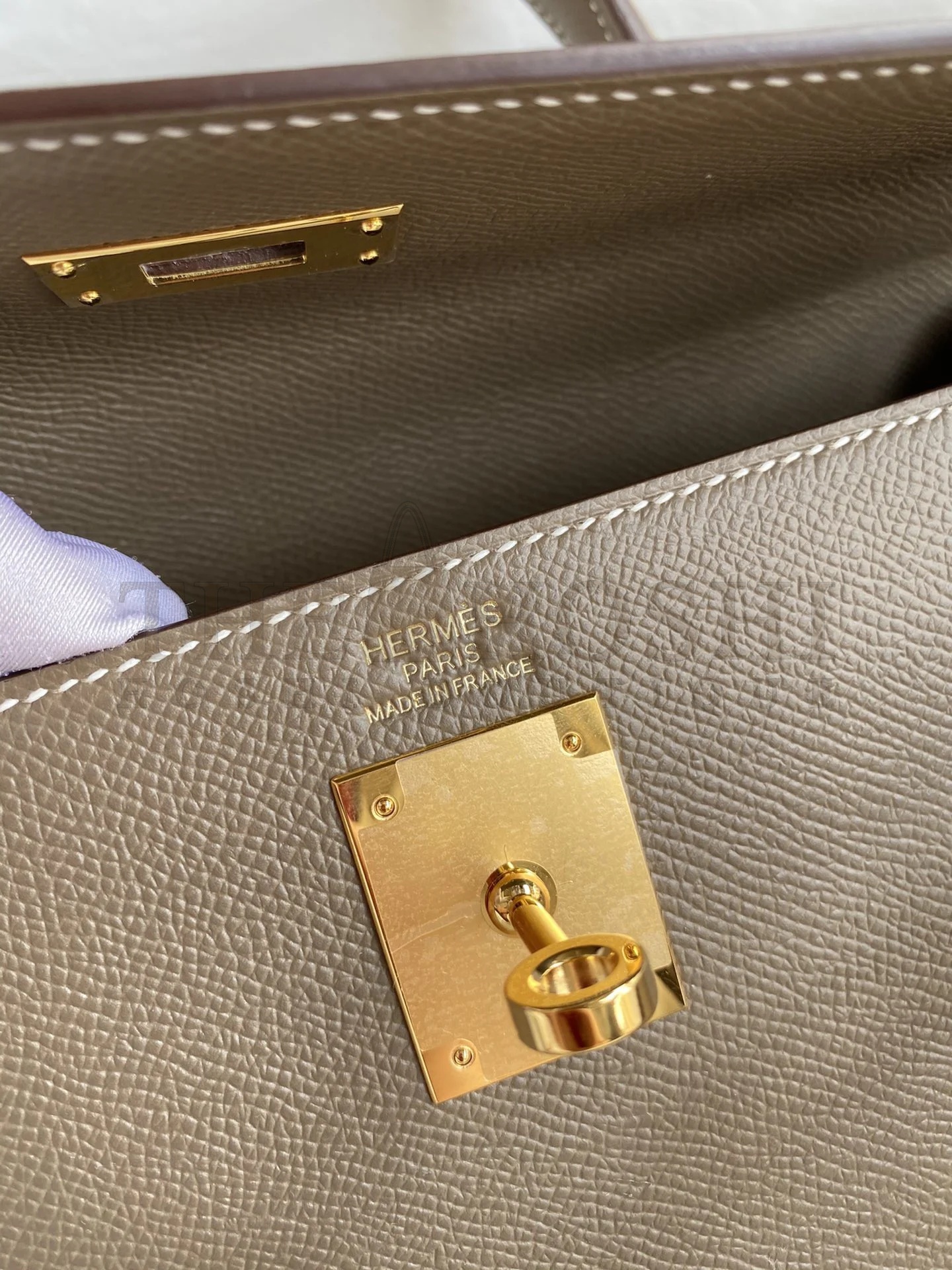 H**me5 Kelly Sellier 32 Handmade Bag In Taupe Epsom Calfskin Master Quality