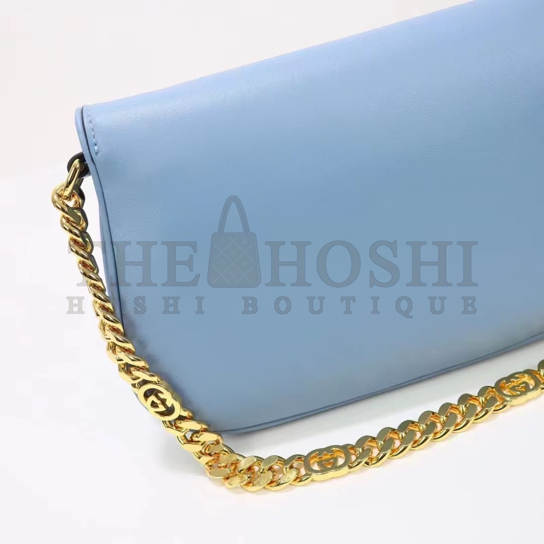 Gvc*1 Women GG Blondie Shoulder Bag Blue Leather Round Interlocking G Master Quality