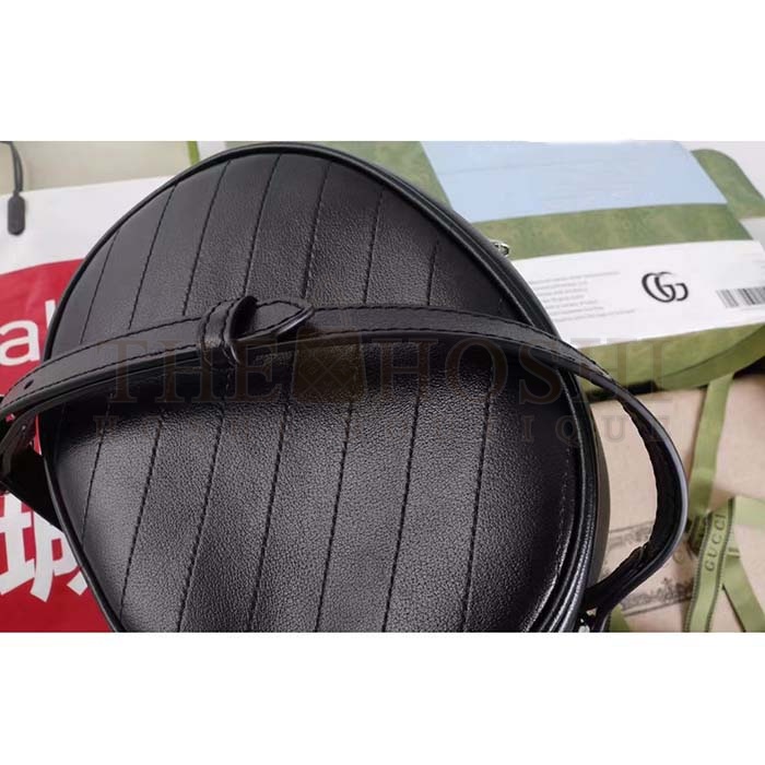 Gvc*1 Women GG Blondie Mini Shoulder Bag Black Leather Round Interlocking G Patch Master Quality