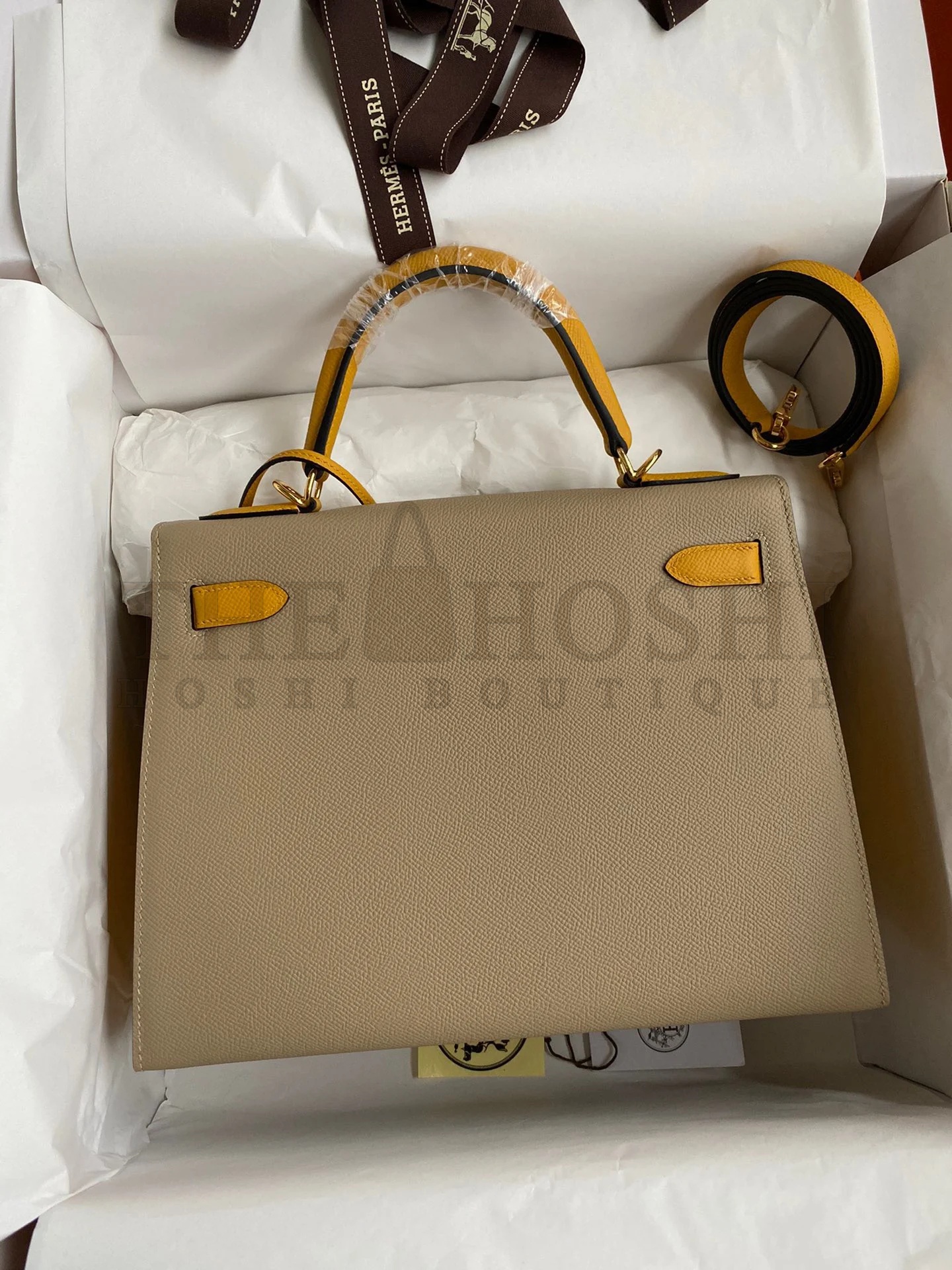 H**me5 Kelly Sellier 28 Bicolor Bag in Trench and Yellow Epsom Calfskin Master Quality