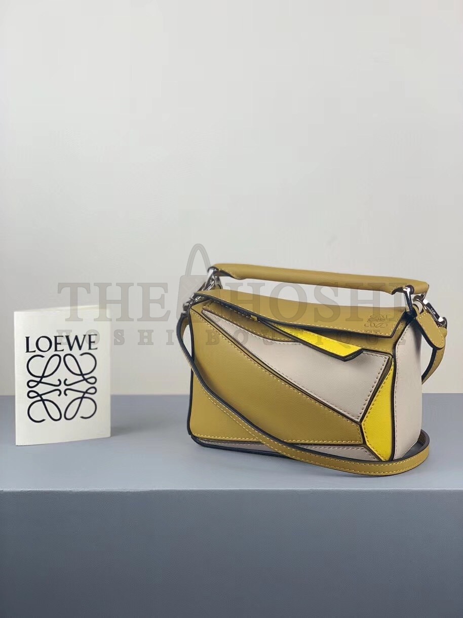 L0ew* Mini Puzzle Bag In Ochre/White/Yellow Calfskin Master Quality