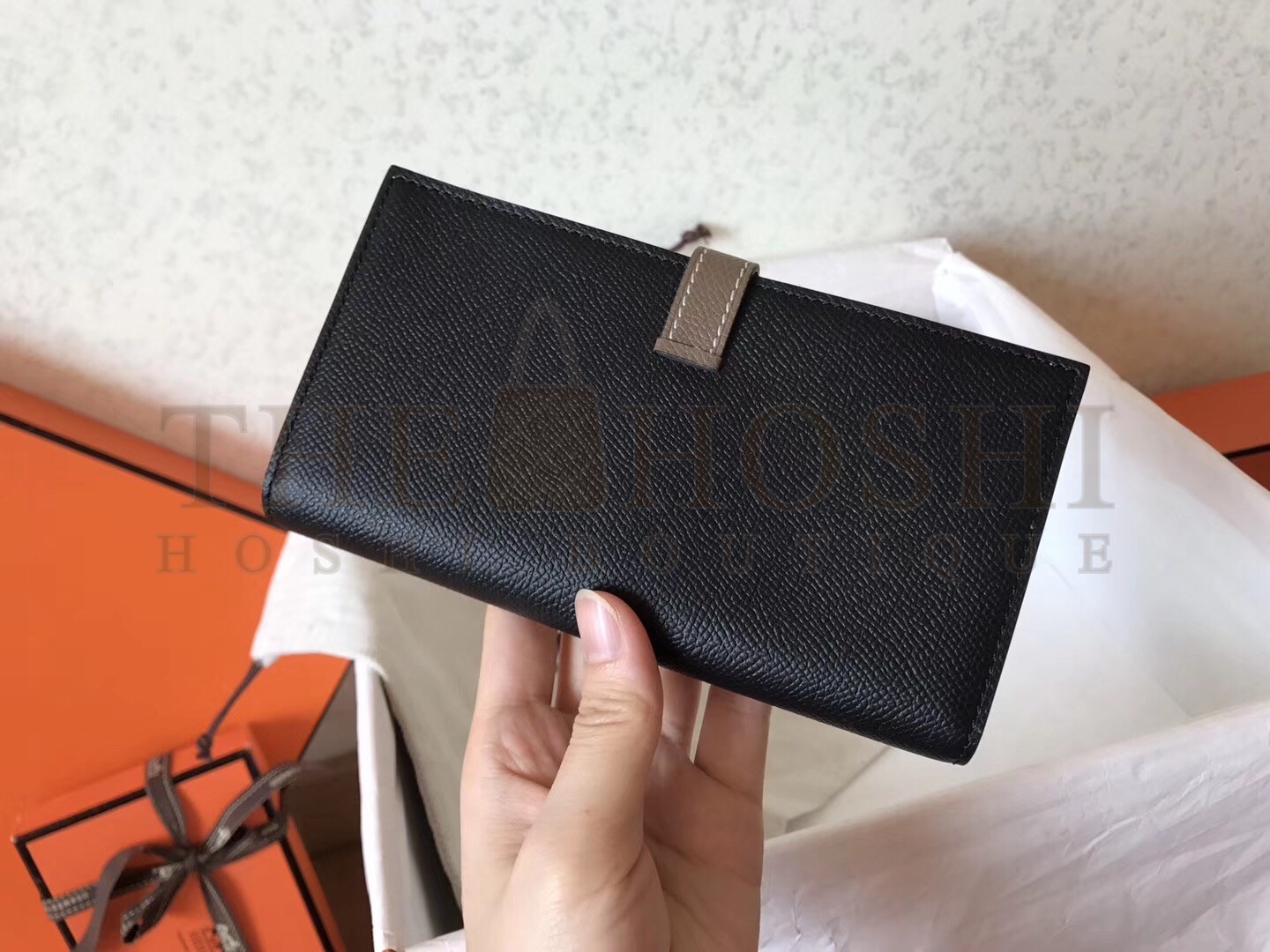 H**me5 Bi-Color Epsom Bearn Wallet Black/Taupe Master Quality