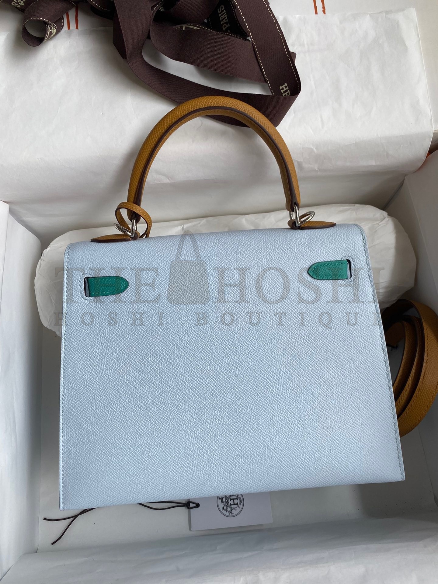 H**me5 Kelly Sellier 25 Tricolor Bag in Blue/Green/SesameEpsom Calfskin Master Quality