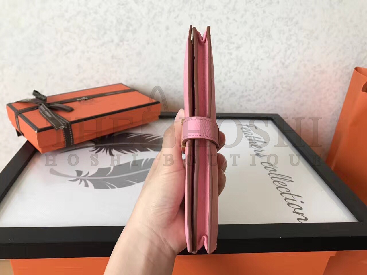 H**me5 Pink Epsom Bearn Gusset Wallet Master Quality