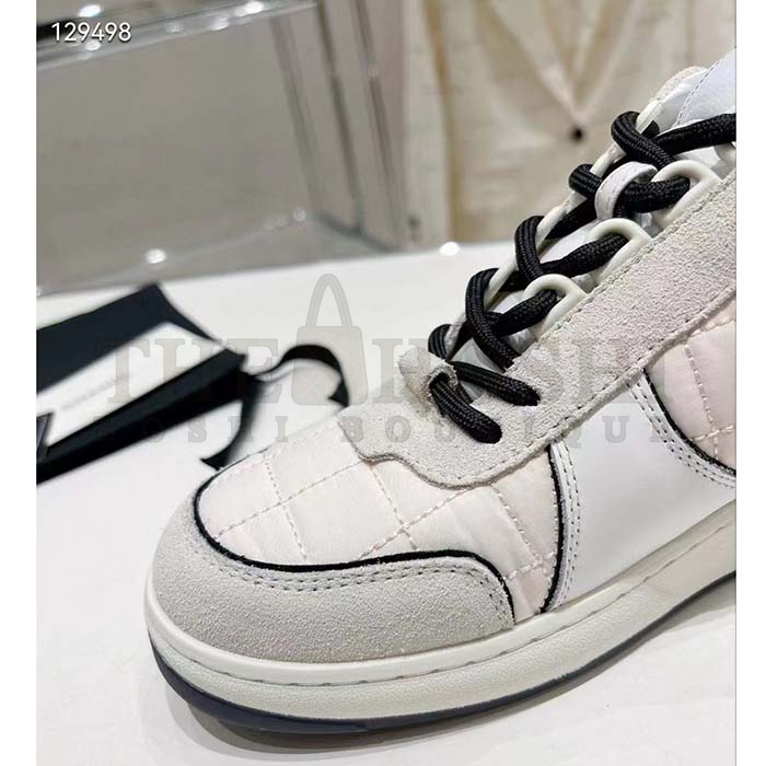 Ch**el Women CC Sneakers Fabric Suede Calfskin Calfskin White Light Gray Master Quality