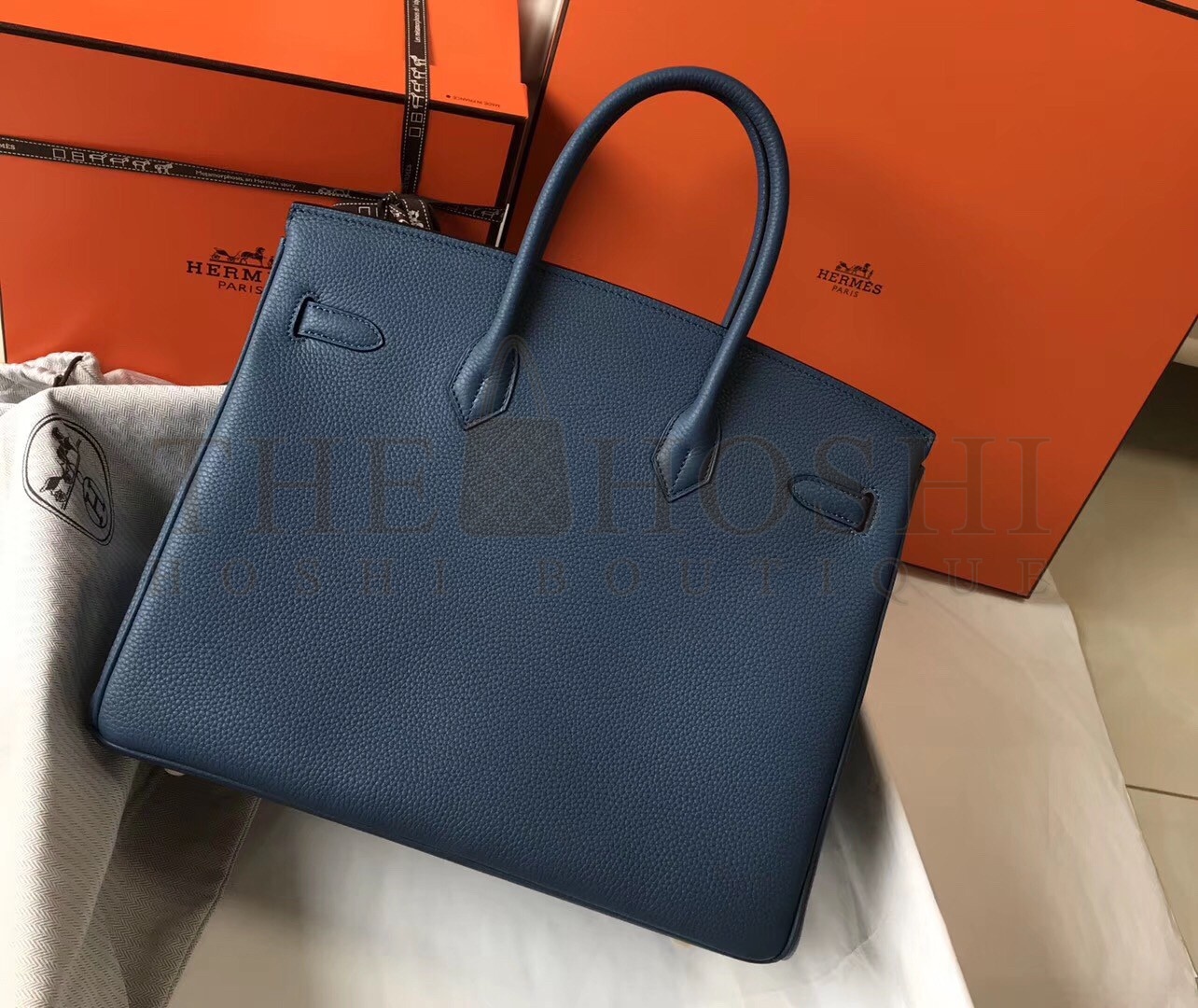 H**me5 Birkin 35 Bag in Blue Agate Clemence Leather with GHW Master Quality