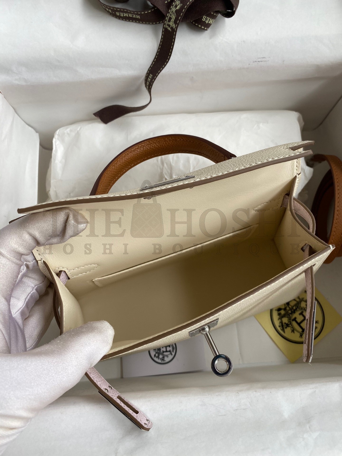 H**me5 HSS Kelly Mini II Sellier Tri-color Bag In Craie/Pink/Gold Epsom Calfskin Master Quality