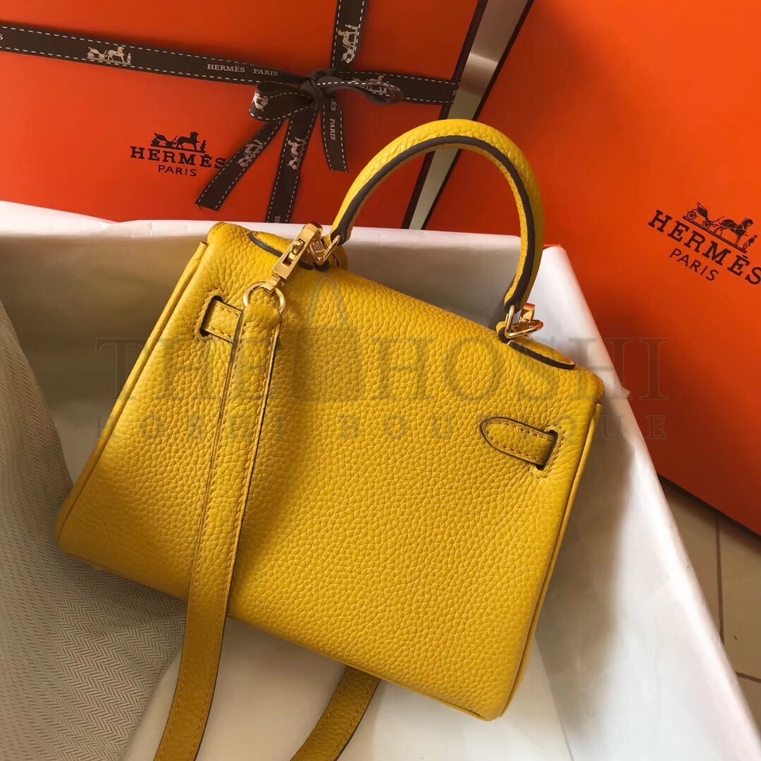 H**me5 Mini Kelly 20cm Bag In Yellow Clemence Leather Master Quality