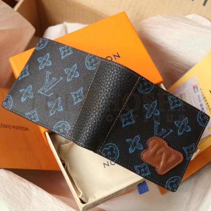 L0vis Vvtt0n LV Unisex Slender Wallet Blue Monogram Coated Canvas Bill Compartment Master Quality