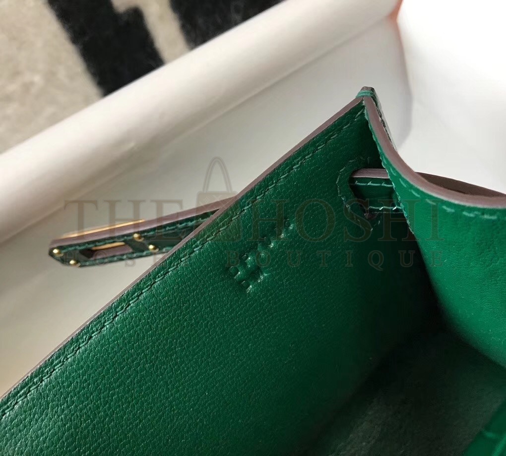 H**me5 Kelly Pochette Bag In Green Embossed Crocodile Leather Master Quality