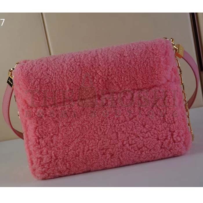 L0vis Vvtt0n LV Women Twist MM Handbag Pink Shearling Smooth Calfskin Leather Master Quality