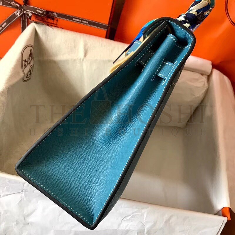 H**me5 Blue Jean Epsom Kelly 28cm Handmade Bag Master Quality