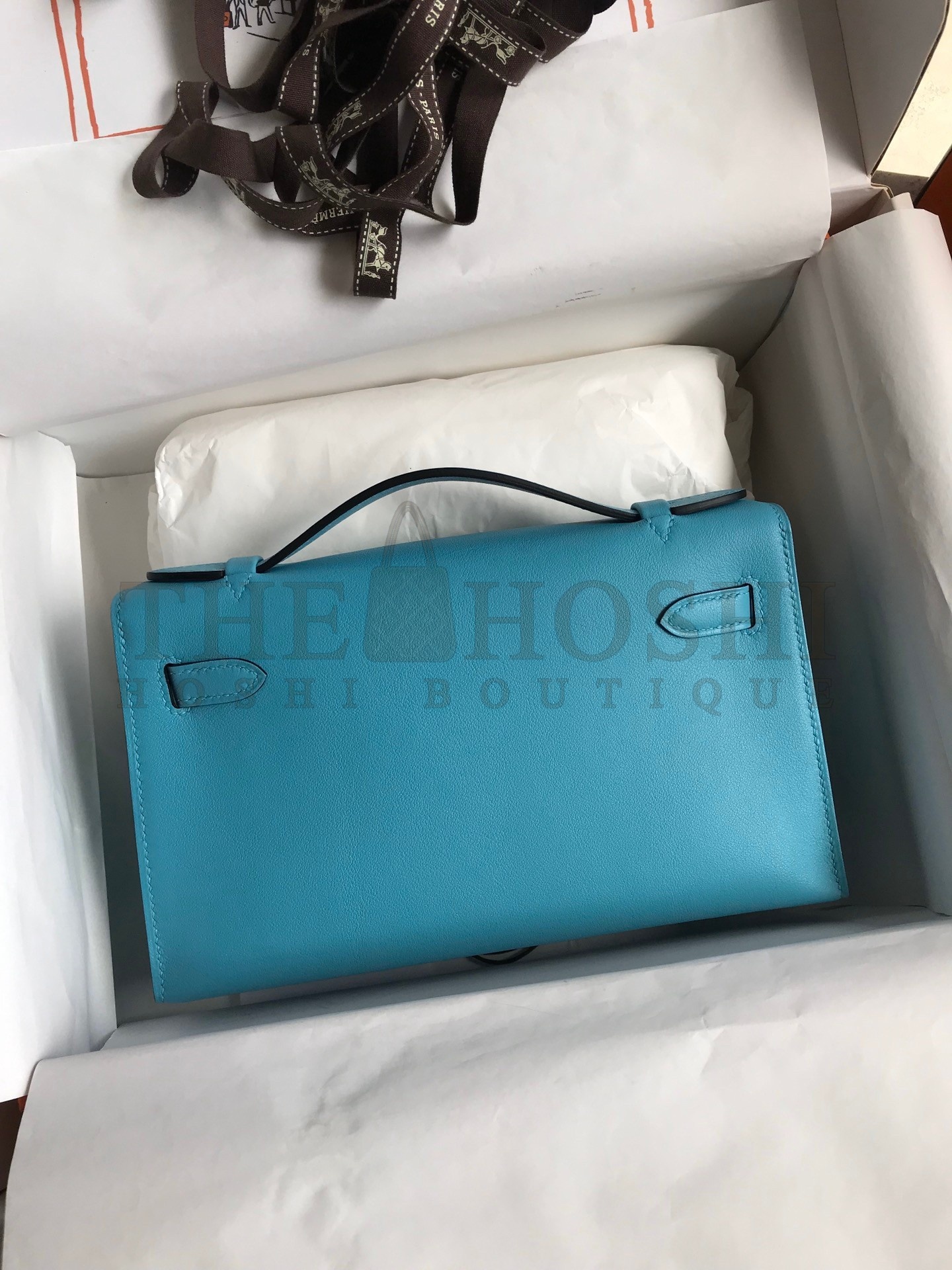 H**me5 Kelly Pochette Handmade Bag In Blue du Nord Swift Calfskin Master Quality