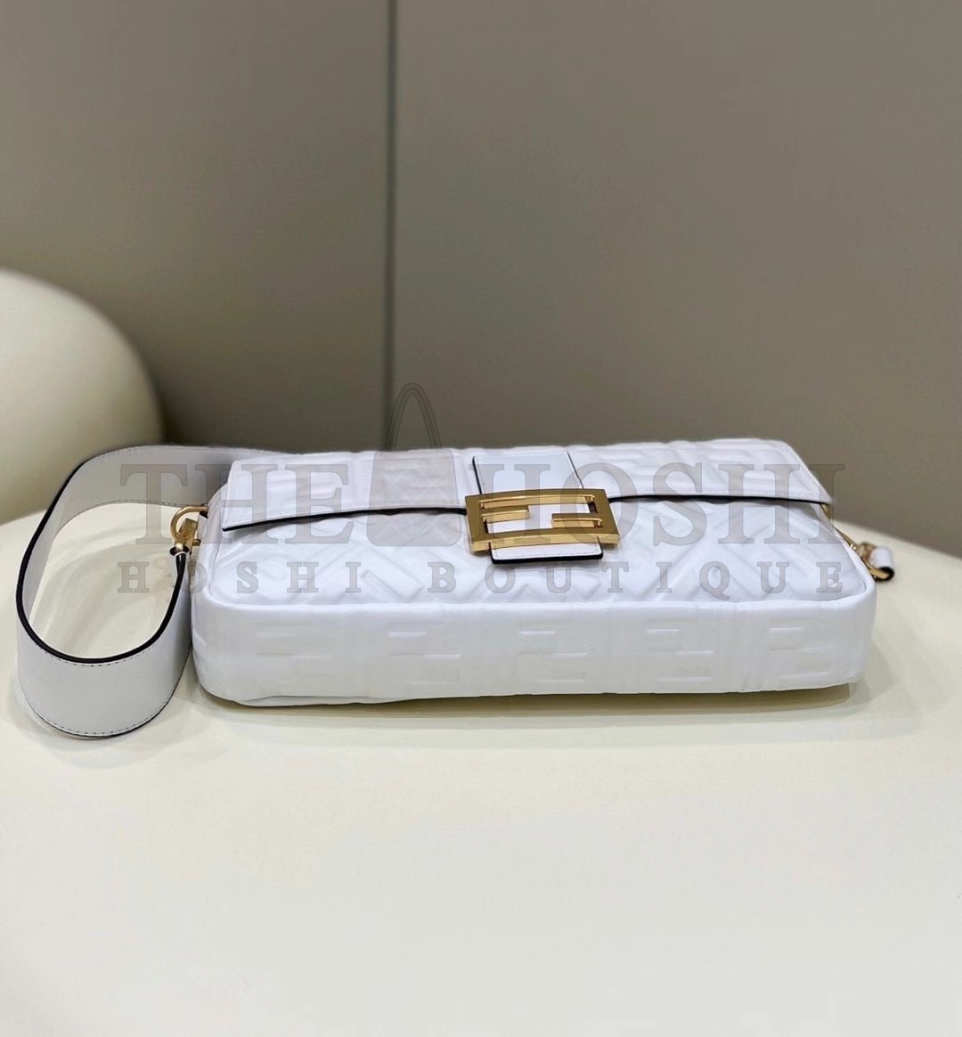 F**di Large Baguette Bag In White FF Nappa Leather Master Quality